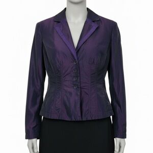 Armani Collezioni Purple Iridescent Blazer Women’s 8 PUFFER Button Jacket RARE